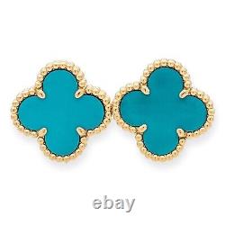 Van Cleef & Arpels Vintage Alhambra 18K Yellow Gold Turquoise Clip Earrings