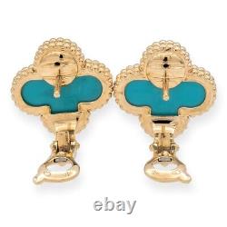 Van Cleef & Arpels Vintage Alhambra 18K Yellow Gold Turquoise Clip Earrings