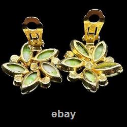 Verified D&E JULIANA Brooch Set Green Striped Rhinestone Vintage Clip Earrings