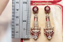 Victorian Time Style New Made 14k Gold Natural Diamond Enamel Decorated Earring