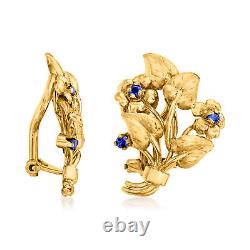 Vintage. 12 ct. T. W. Sapphire Floral Clip-On Earrings in 18kt Yellow Gold