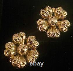 Vintage 14K Gold Flower Clip-On Earrings Elegant Floral Design