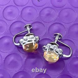 Vintage 14K White Gold Natural Yellow Sapphire Screw Back Clip On Earrings
