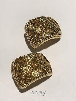 Vintage 14K YELLOW GOLD CLIP ON EARRINGS DETAILED DESIGN MARKED MI