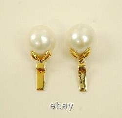 Vintage 14K Yellow Gold Diamond BOW Clip-On Earrings with Removable Pearls