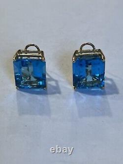 Vintage 14K yellow gold and London Blue Topaz Clip On earrings Approx. 9g