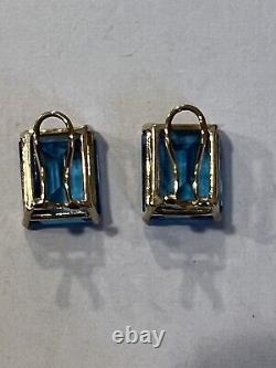 Vintage 14K yellow gold and London Blue Topaz Clip On earrings Approx. 9g