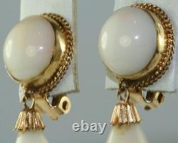 Vintage 14k Gold Angel Skin Coral Dangling Clip Earrings