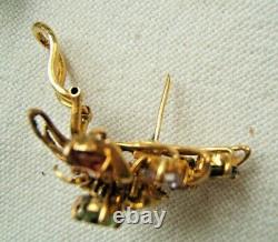 Vintage 14k Gold Multi Stone Large Earrings Pierced Or Clip On