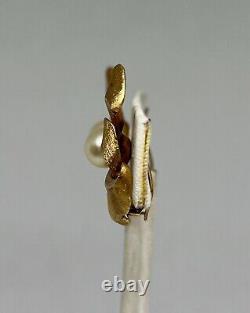 Vintage 14k Gold & Pearl Bow Clip On Earrings