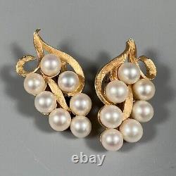 Vintage 14k Gold & Pearl Floral Clip On Earrings