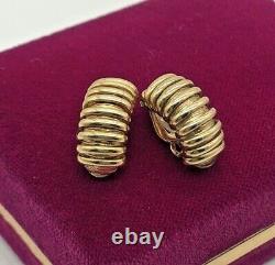 Vintage 14k Yellow Gold Designer Twisted Wire Ribbed Hoops Clip On Earrings