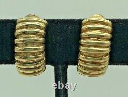 Vintage 14k Yellow Gold Designer Twisted Wire Ribbed Hoops Clip On Earrings
