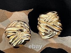 Vintage 14k Yellow Gold Woven Design Clip On Earrings