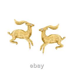 Vintage 14kt Yellow Gold Antelope Clip-On Earrings with Diamond Accents