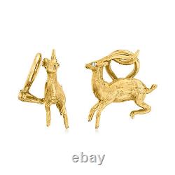 Vintage 14kt Yellow Gold Antelope Clip-On Earrings with Diamond Accents