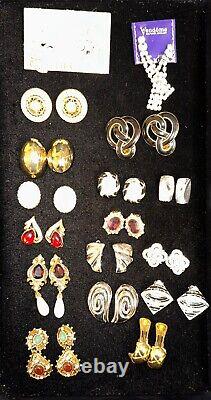Vintage 17 pairs all Vendome some Dangle Drop Clip On Earrings All Signed