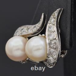 Vintage 18K White Gold Pearl & 0.82 TCW Diamond Clip-On Earrings