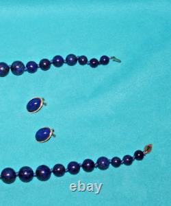 Vintage 18 Lapis Lazuli /14k Necklace withmatching 1/2 clip-on Earrings