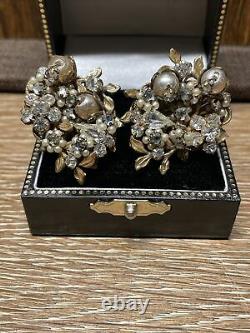 Vintage 1940's Signed Robert Haskell Style Faux Pearl Clip On Earrings