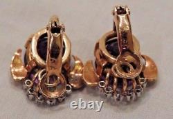 Vintage 1950s 18K Yellow Gold with Amethysts & Diamonds Earclip Clip Earrings