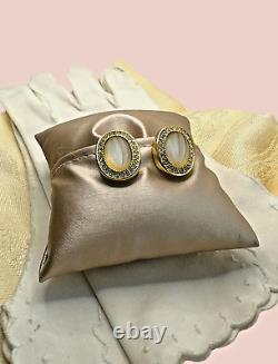 Vintage 1957 Ch. Dior Pavè Swarovski Crystal Gold Plate Champagne Clip Earrings