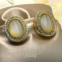 Vintage 1957 Ch. Dior Pavè Swarovski Crystal Gold Plate Champagne Clip Earrings