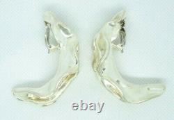 Vintage 1960s Israel 925 Clip Earrings MCM Modernist Sculpted Wavy Crescent