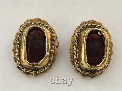 Vintage 1970's CHANEL Red Gripoix Poured Glass Clip On Earrings