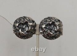 Vintage 1970s Signed Napier Brutalist Round Runway Statement Clip Earrings