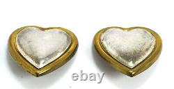 Vintage 1980'S Suzanne St. Clair Sterling Silver & Brass Clip On Heart Earrings