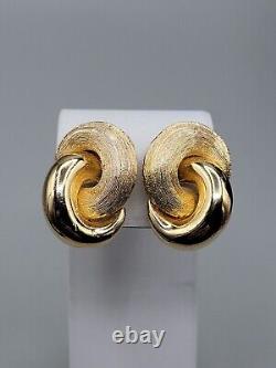 Vintage 1980s Gold Tone Christian Dior Twisted Infinity Knot Clip on Earrings