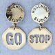 Vintage 1990s Moschino Bijoux Gold Go Stop Sign Drop Dangle Clip On Earrings
