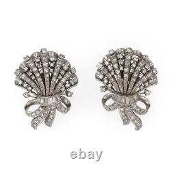 Vintage 6ct Diamond Platinum Flower Bouquet Clip On Earrings LIQUIDATION