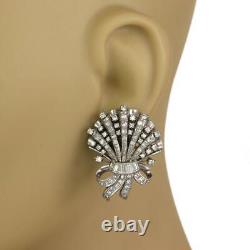 Vintage 6ct Diamond Platinum Flower Bouquet Clip On Earrings LIQUIDATION
