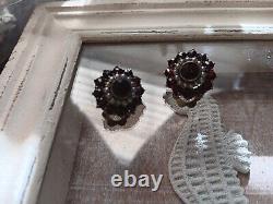 Vintage 800 KA garnet, Seedpearl Clip Earrings