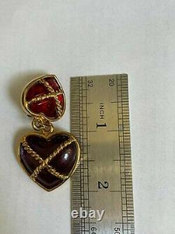 Vintage 80's Essex Signed Jelly Lucite Hearts Gripoix Style Clip On Earrings