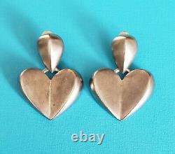 Vintage 80's Givenchy Modernist Matte Silver Tone Heart Clip On Earrings