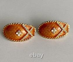 Vintage? 80s Couture Gerard Yosca Jeweled Orange Enamel 2 Dangle Clip Earrings