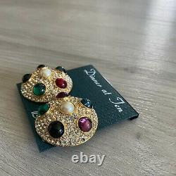 Vintage 80s Deadstock Gold Gripoix Byzantine Style Clip Earrings Signed Blanca