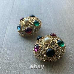 Vintage 80s Deadstock Gold Gripoix Byzantine Style Clip Earrings Signed Blanca