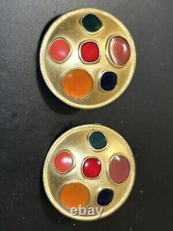 Vintage ANNE KLEIN Gold Tone Modernist Jewels of India Pour Resin Clip Earrings