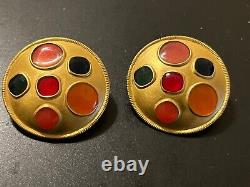 Vintage ANNE KLEIN Gold Tone Modernist Jewels of India Pour Resin Clip Earrings