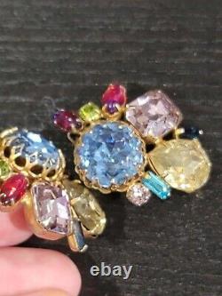 Vintage Alice Caviness Cluster Multicolor Clip Earrings Rhinestone
