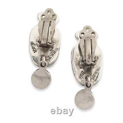 Vintage Amy Kahn Russell Sterling Silver Druzy Peridot Clip Earrings