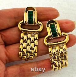 Vintage Art Deco Inspired Givenchy Drop Earrings Panther Link Chain Faux Emerald
