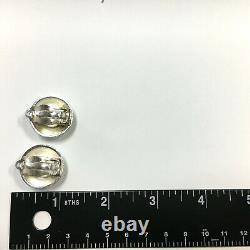 Vintage Authentic CHANEL Logo Clip Earrings 2-Tone Gold Silver Button R292b
