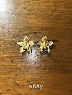 Vintage Authentic Gold Plated Chanel Flower Clip on Earrings