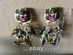 Vintage Authentic Lunch at the Ritz Clip Earrings, Rare Big Cats