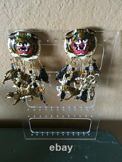 Vintage Authentic Lunch at the Ritz Clip Earrings, Rare Big Cats